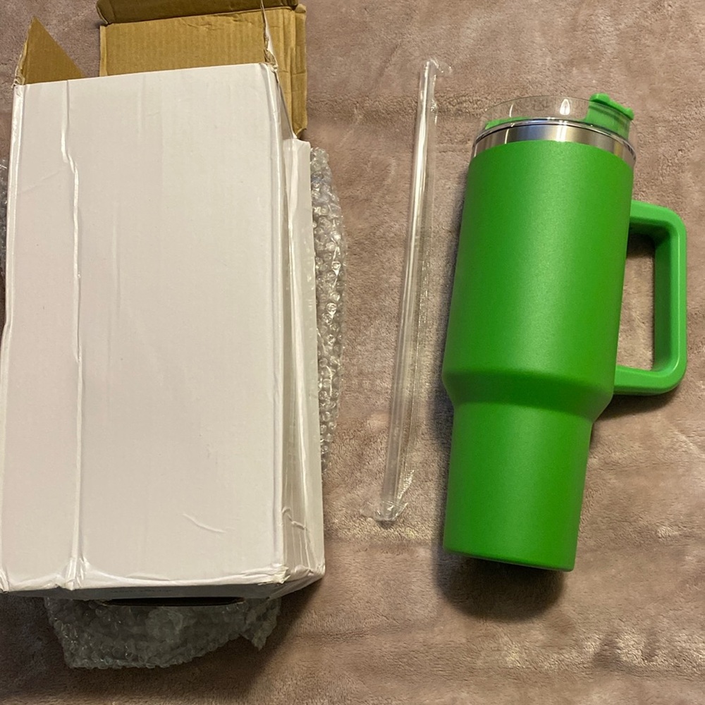 Green 40 oz tumbler similar to Stanley.